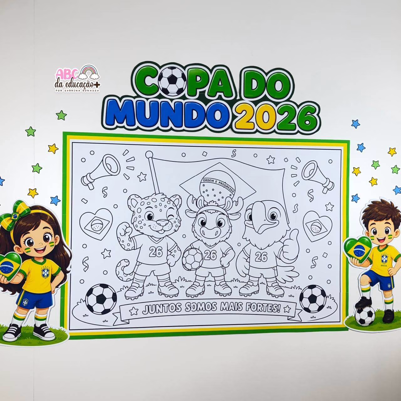 Painel Coletivo para Colorir Mascotes da Copa