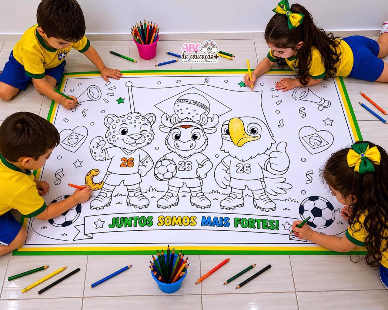 Painel Coletivo para Colorir Mascotes da Copa - Imagem 4
