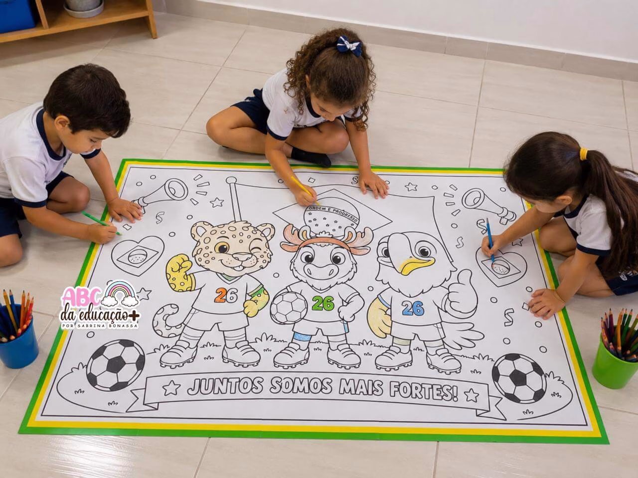 Painel Coletivo para Colorir Mascotes da Copa - Imagem 2