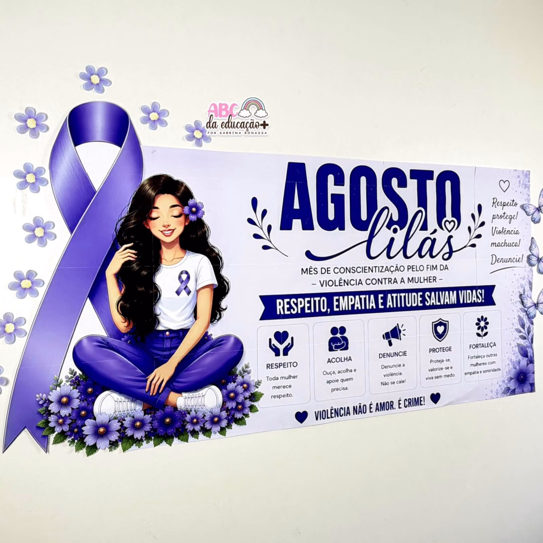 Painel Banner Agosto Lilás + Cartão Informativo R$ 10,00