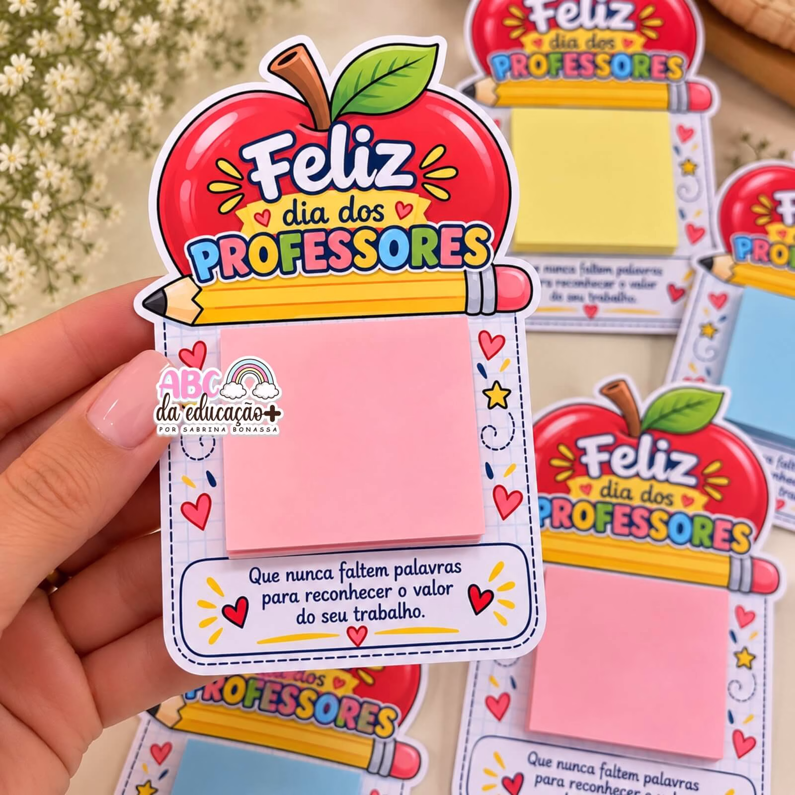 Cartão Maçã Dia dos Professores – Post-it e Bombom - Imagem 3