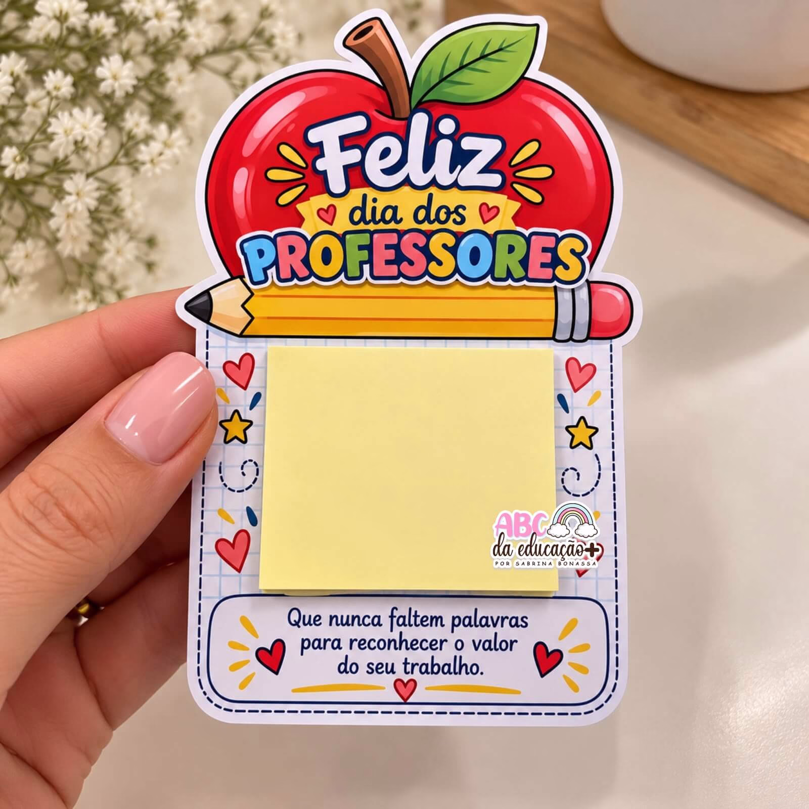 Cartão Maçã Dia dos Professores – Post-it e Bombom - Imagem 6