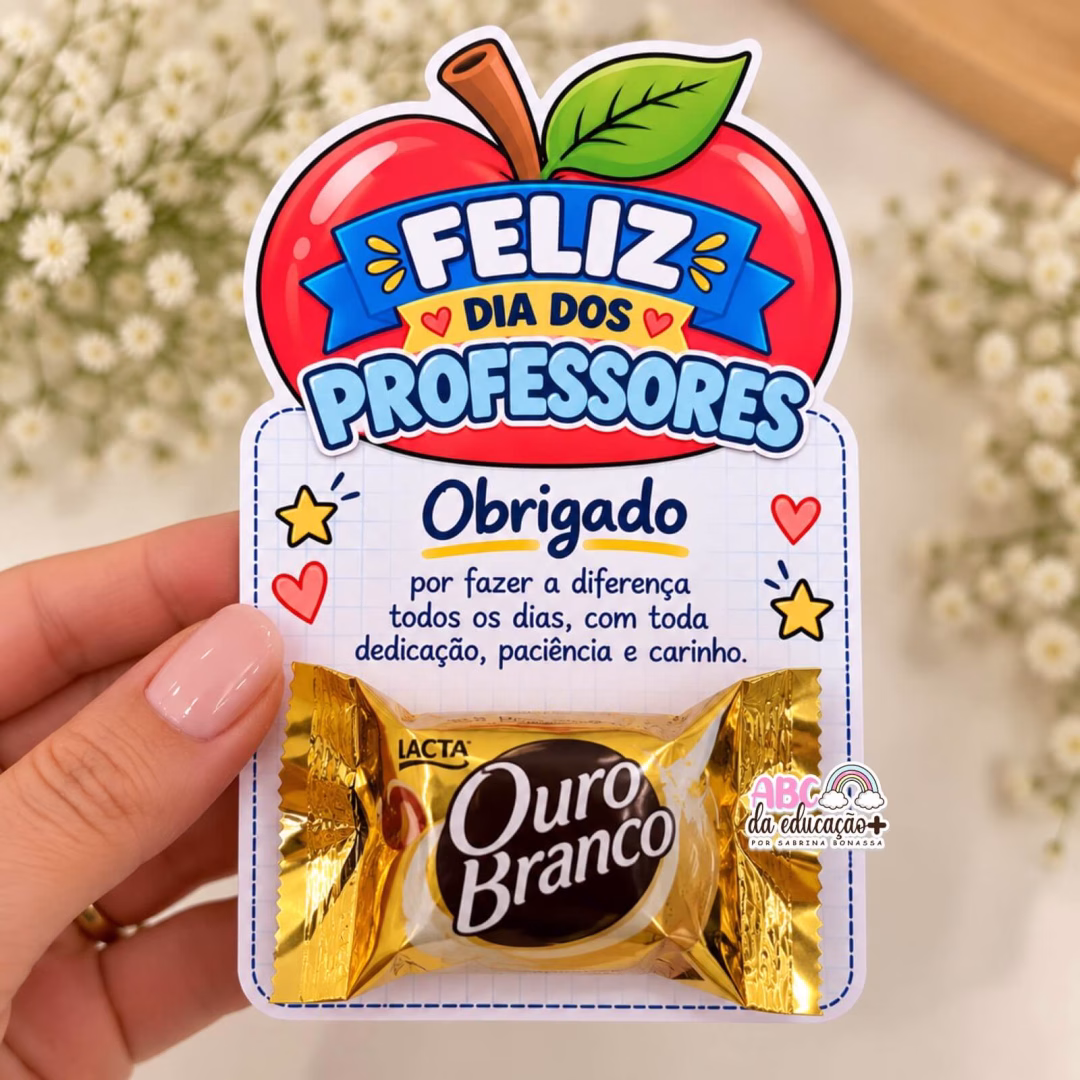 Cartão Maçã Dia dos Professores – Post-it e Bombom