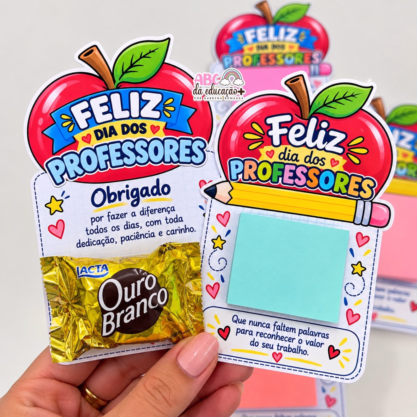 Cartão Maçã Dia dos Professores – Post-it e Bombom - Imagem 3