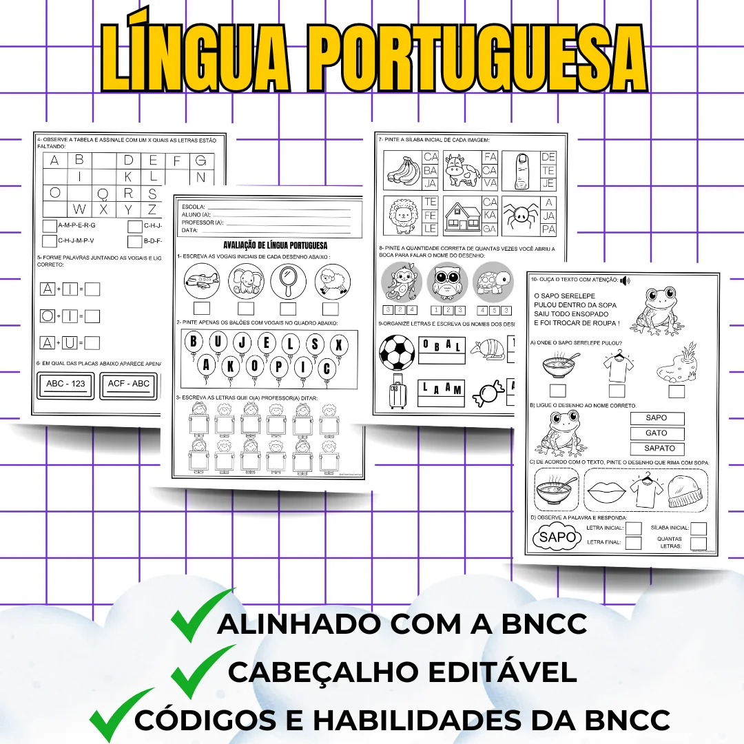 Kit Avaliações 1º ano – 1º bimestre – Cabeçalho Editável - Image 3