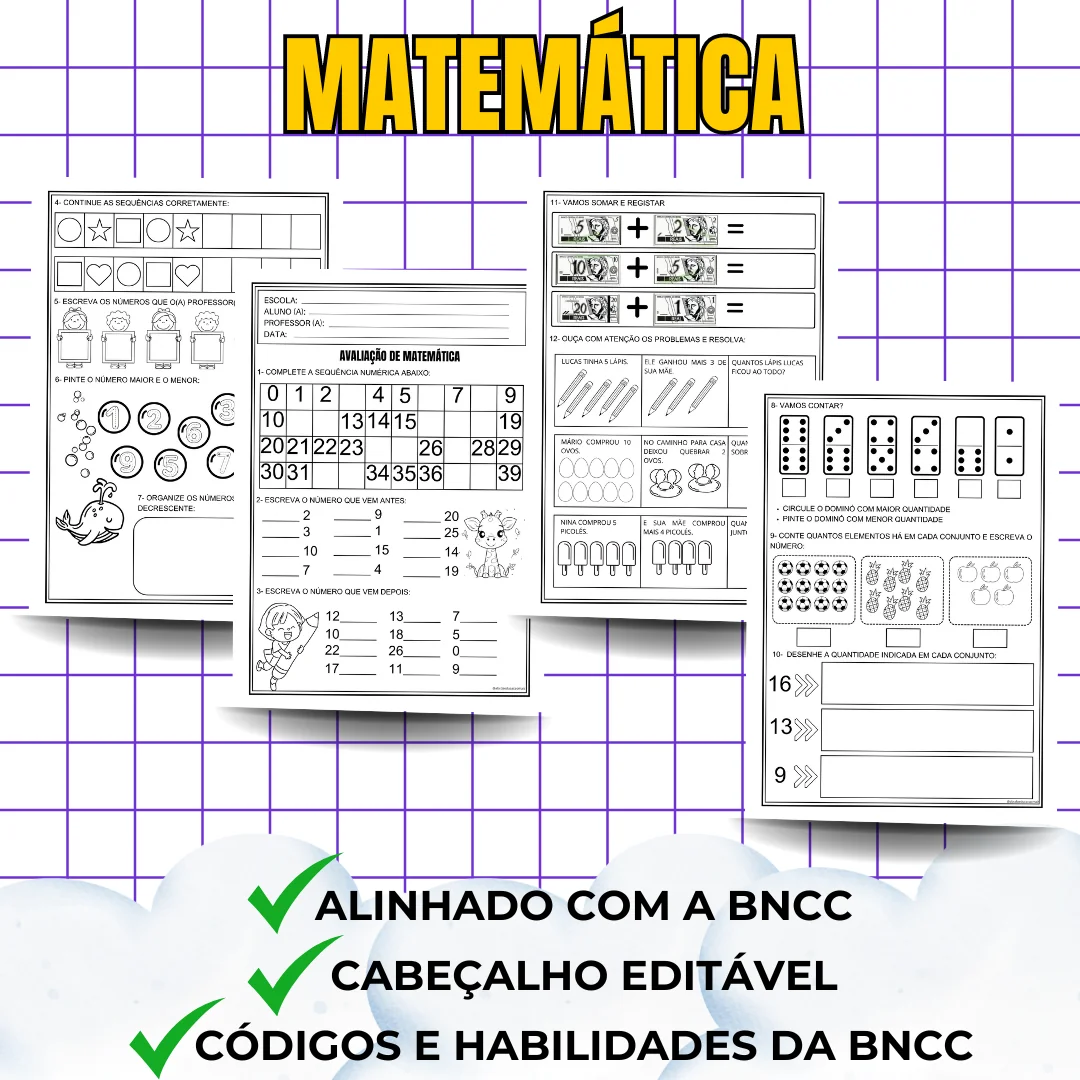Kit Avaliações 1º ano – 1º bimestre – Cabeçalho Editável - Image 2