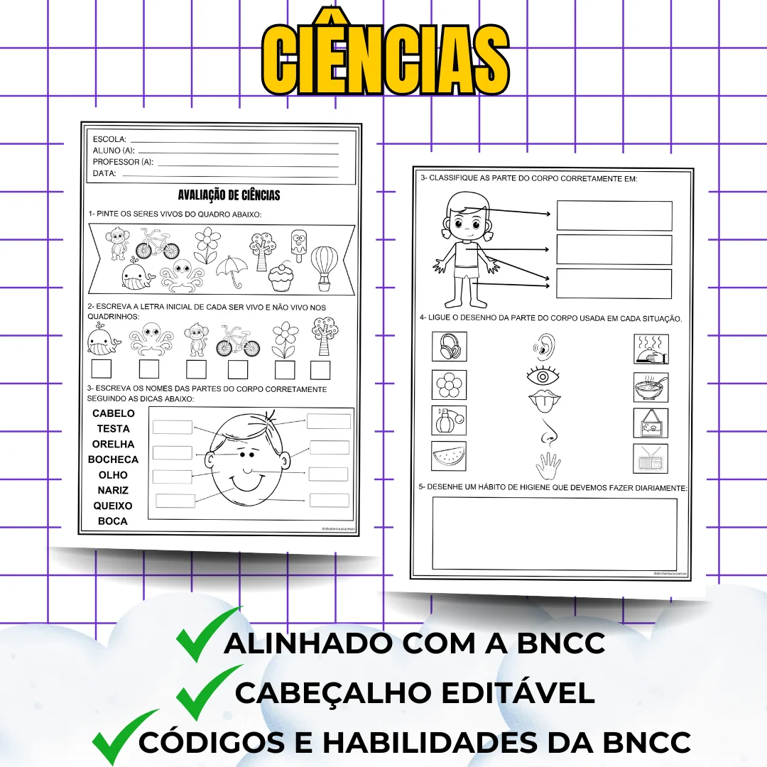 Kit Avaliações 1º ano – 1º bimestre – Cabeçalho Editável - Image 5