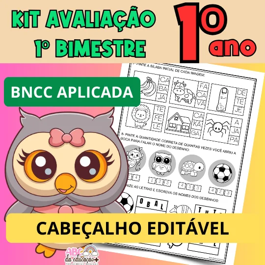 Kit Avaliações 1º ano – 1º bimestre – Cabeçalho Editável