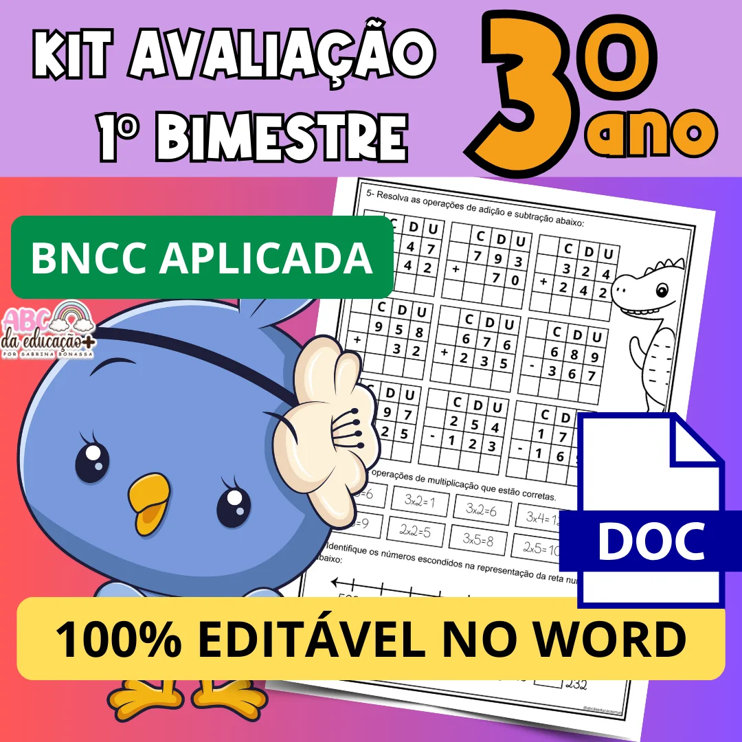 Kit Avaliações 3º ano – 1º bimestre – Editável
