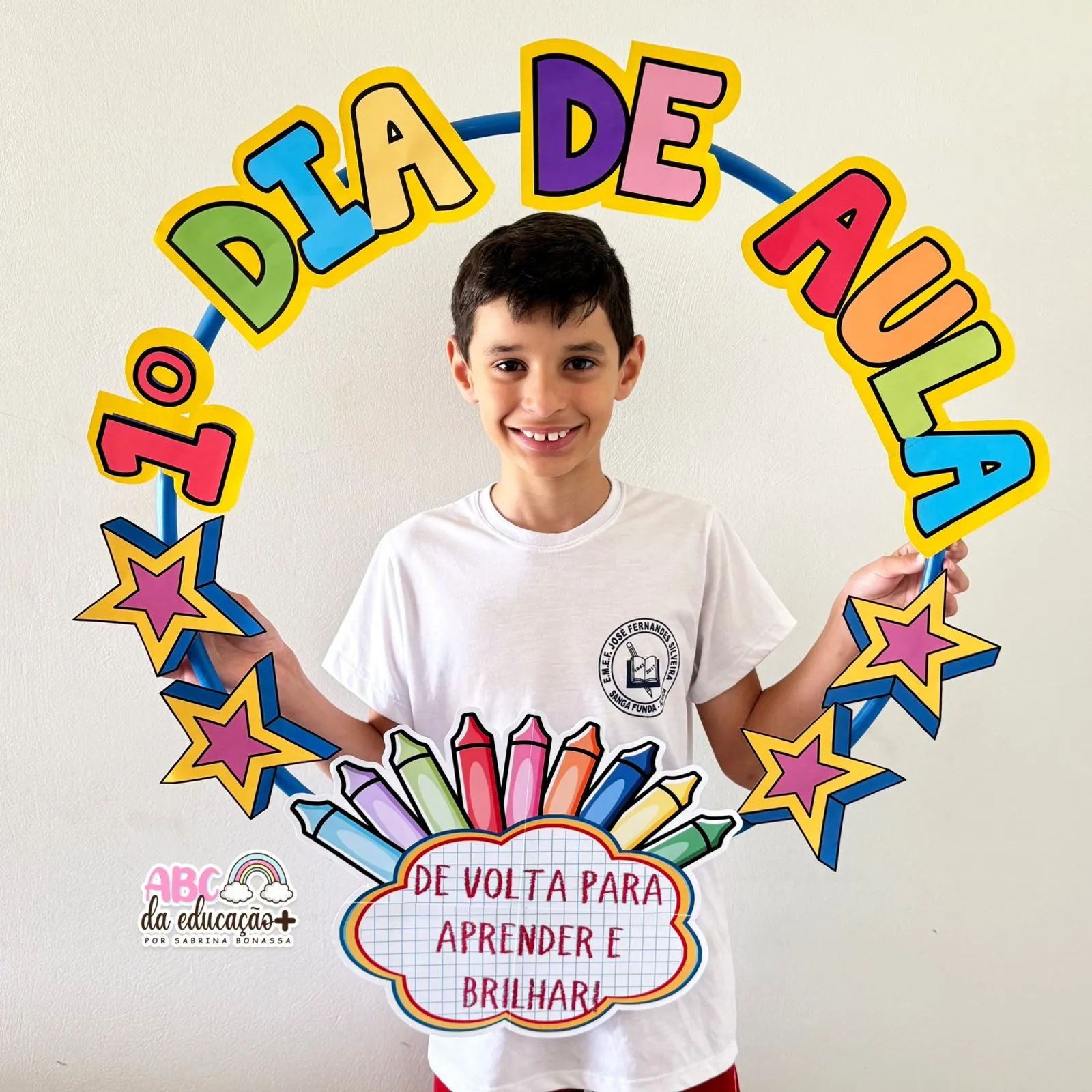 Moldura para Fotos no Bambolê 1º Dia de Aula