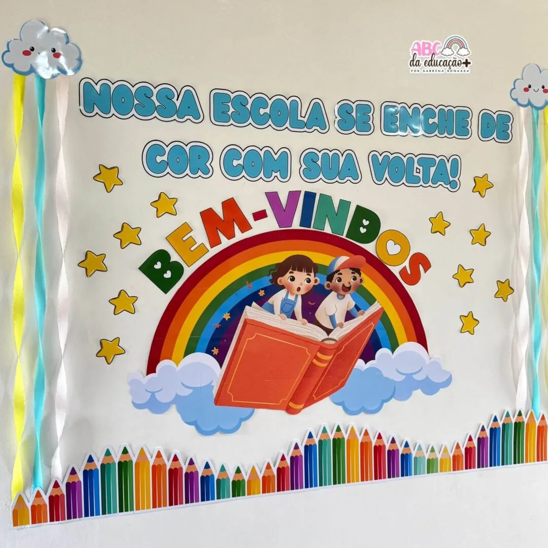 Painel de Boas-Vindas Arco-Íris - Volta às Aulas