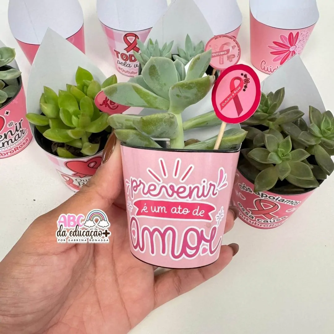 Lembrancinha Outubro Rosa – Suculentas 10 modelos