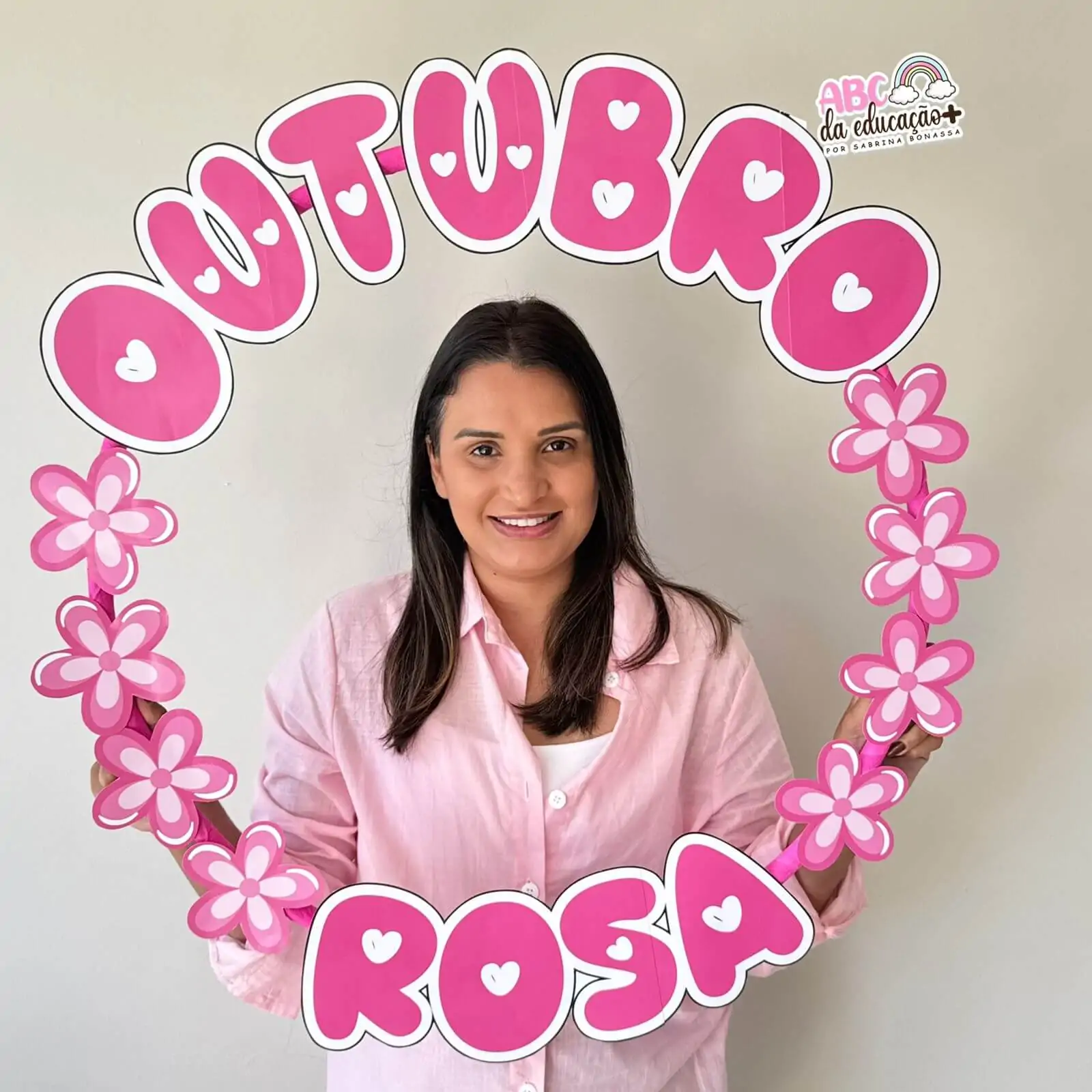 Moldura de Fotos Outubro Rosa para Bambolê