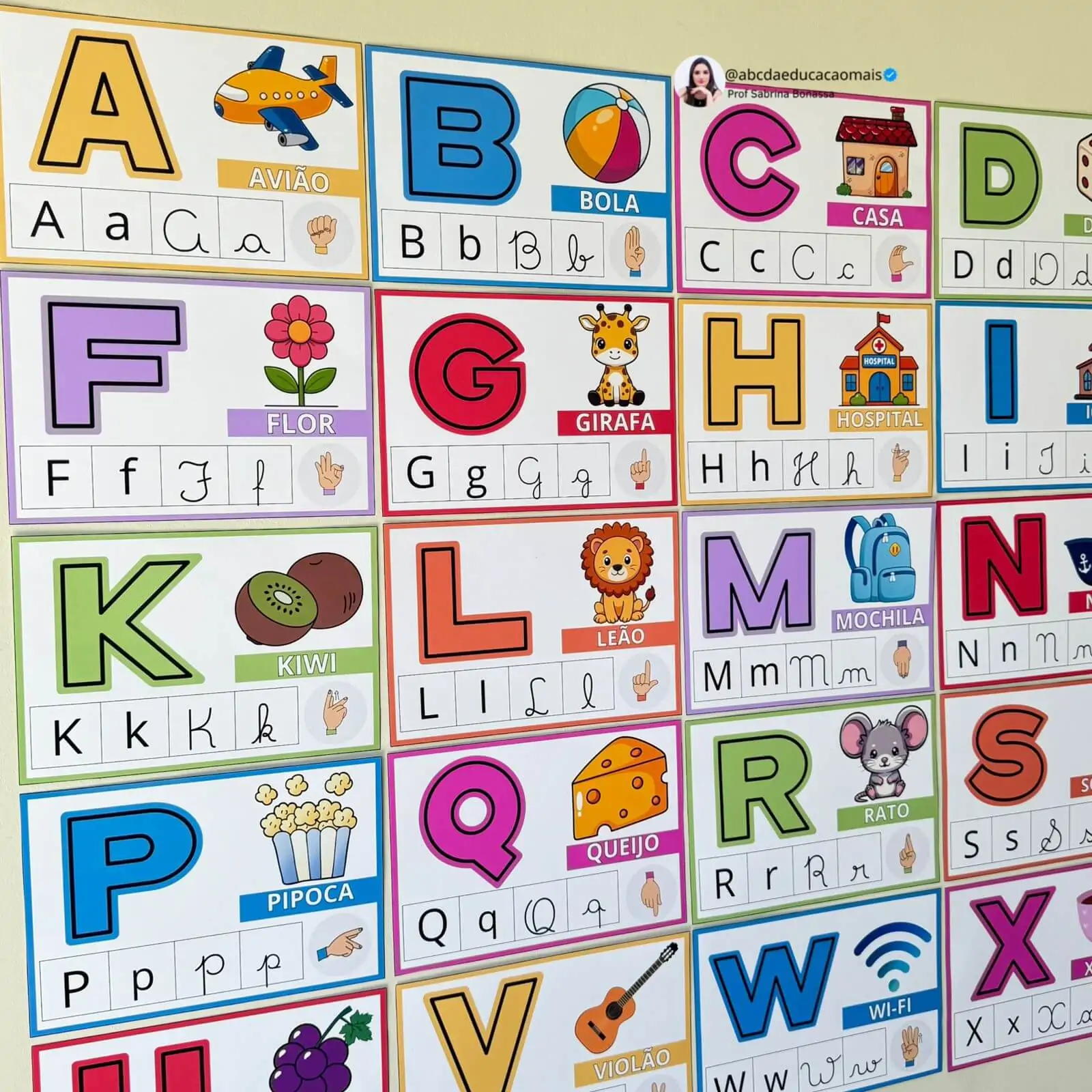Alfabeto de Parede Inclusivo com Libras e os 4 Tipos de Letra