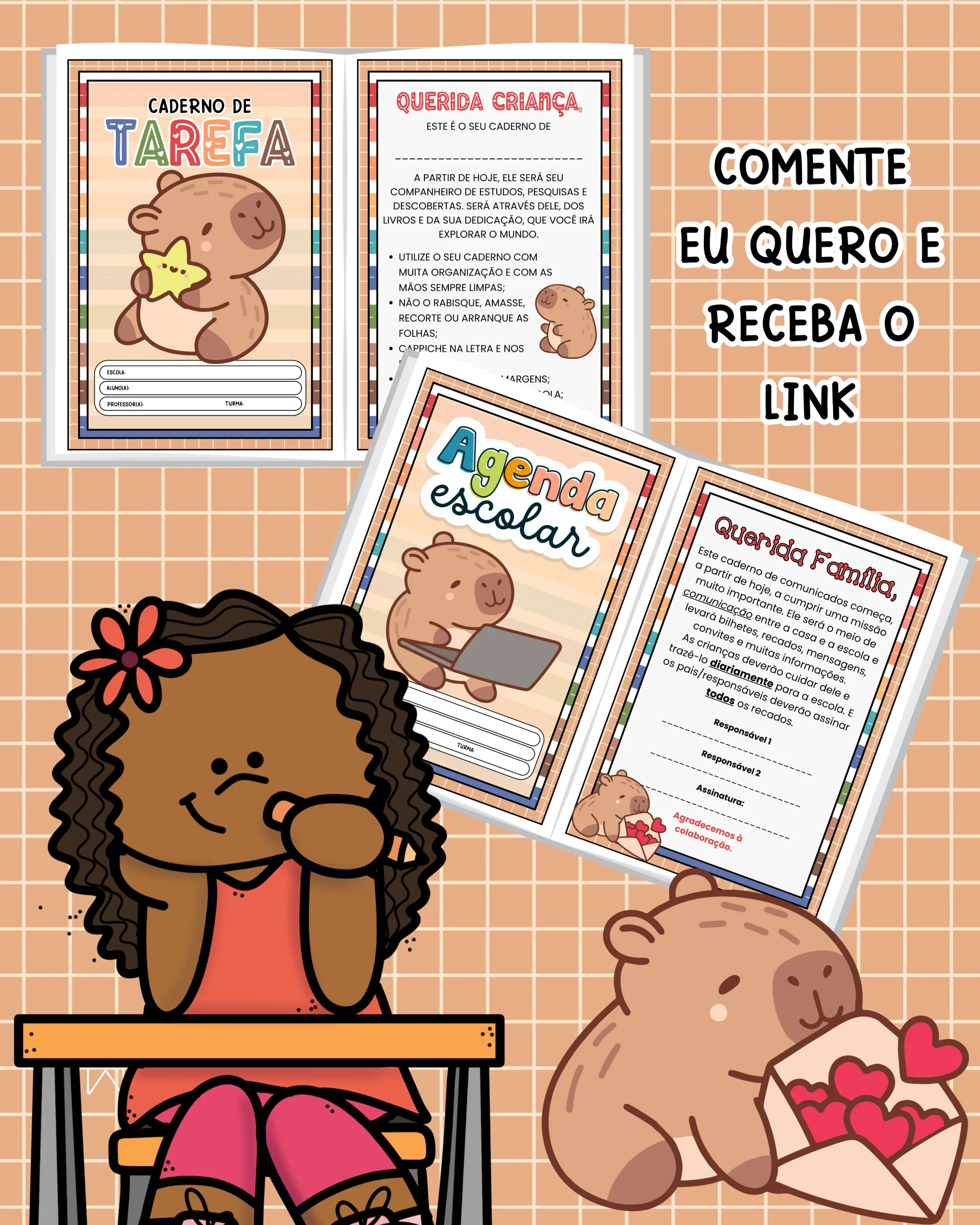 Capinhas de Caderno – Tema Capivara (Coloridas e para Colorir) - Imagem 2