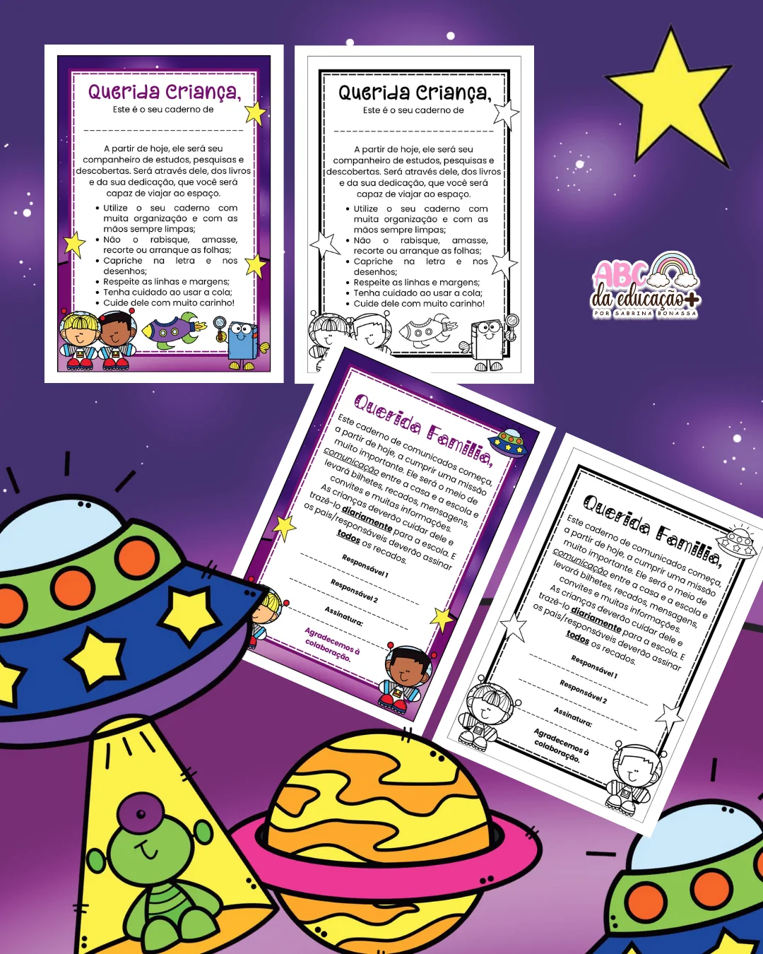 Capinhas de Caderno – Tema Astronauta (Coloridas e para Colorir) - Imagem 6