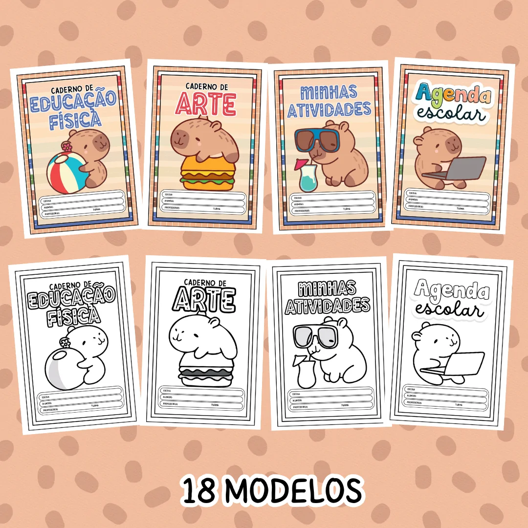Capinhas de Caderno – Tema Capivara (Coloridas e para Colorir) - Imagem 9