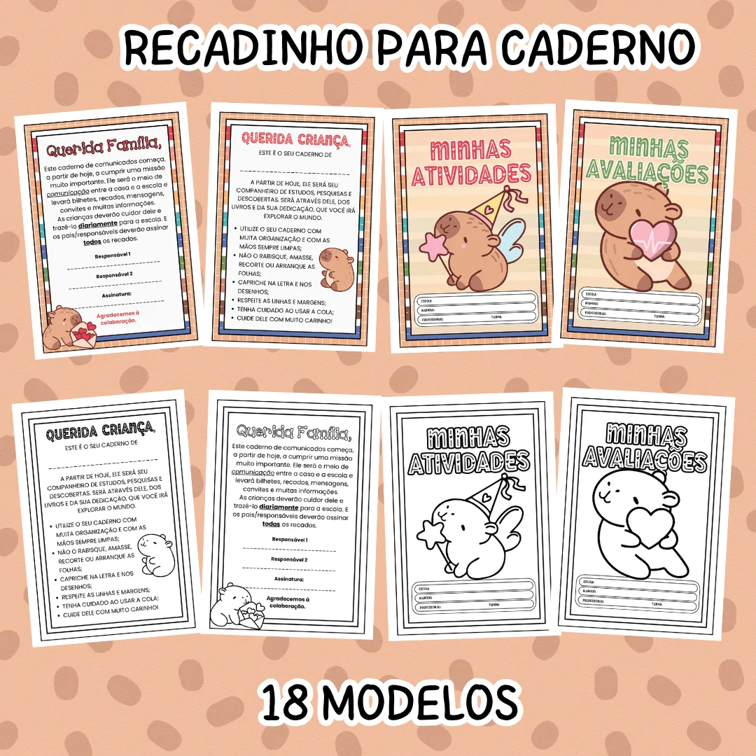 Capinhas de Caderno – Tema Capivara (Coloridas e para Colorir) - Imagem 10