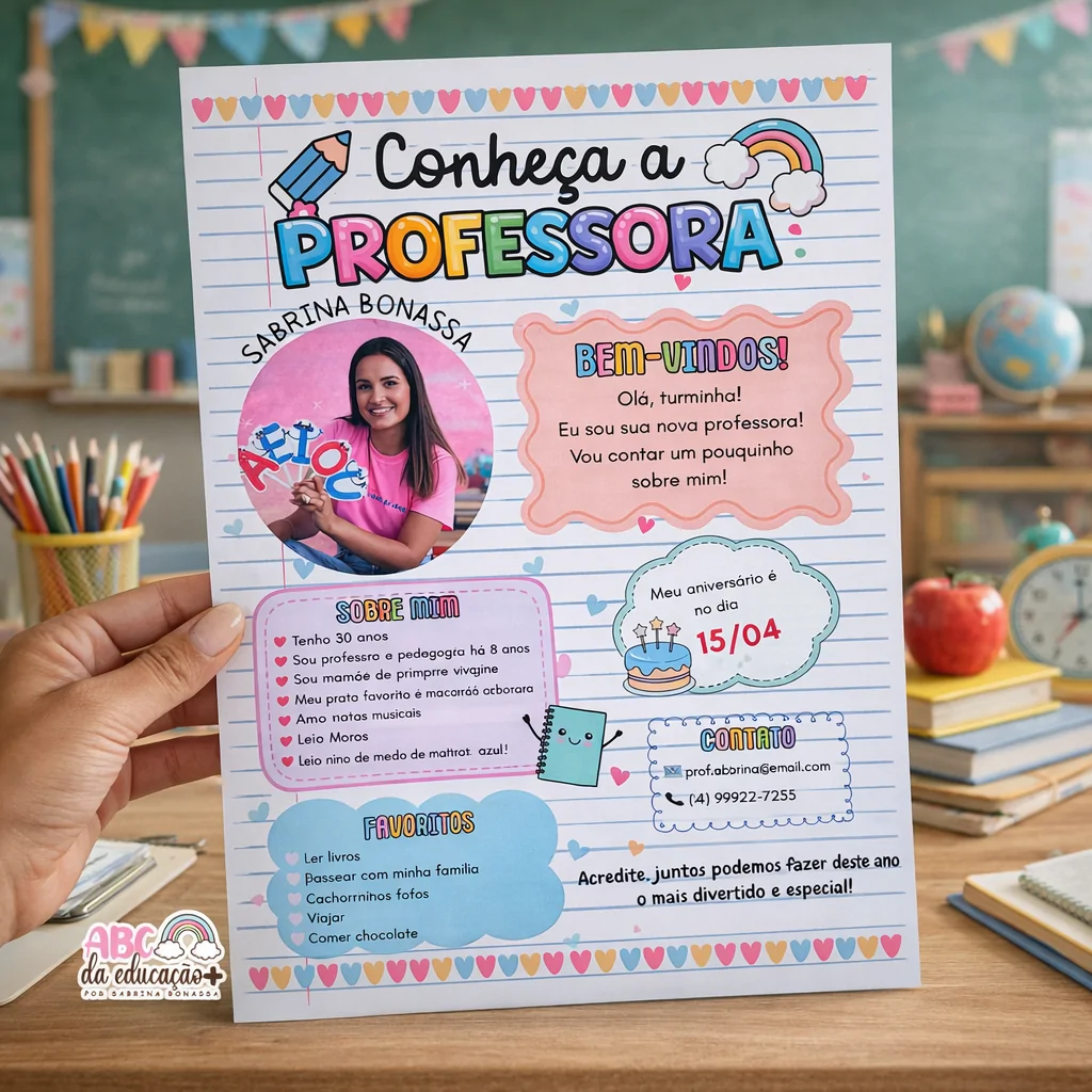 Lembrancinha de Volta às Aulas – Conheça a Professora (Editável)