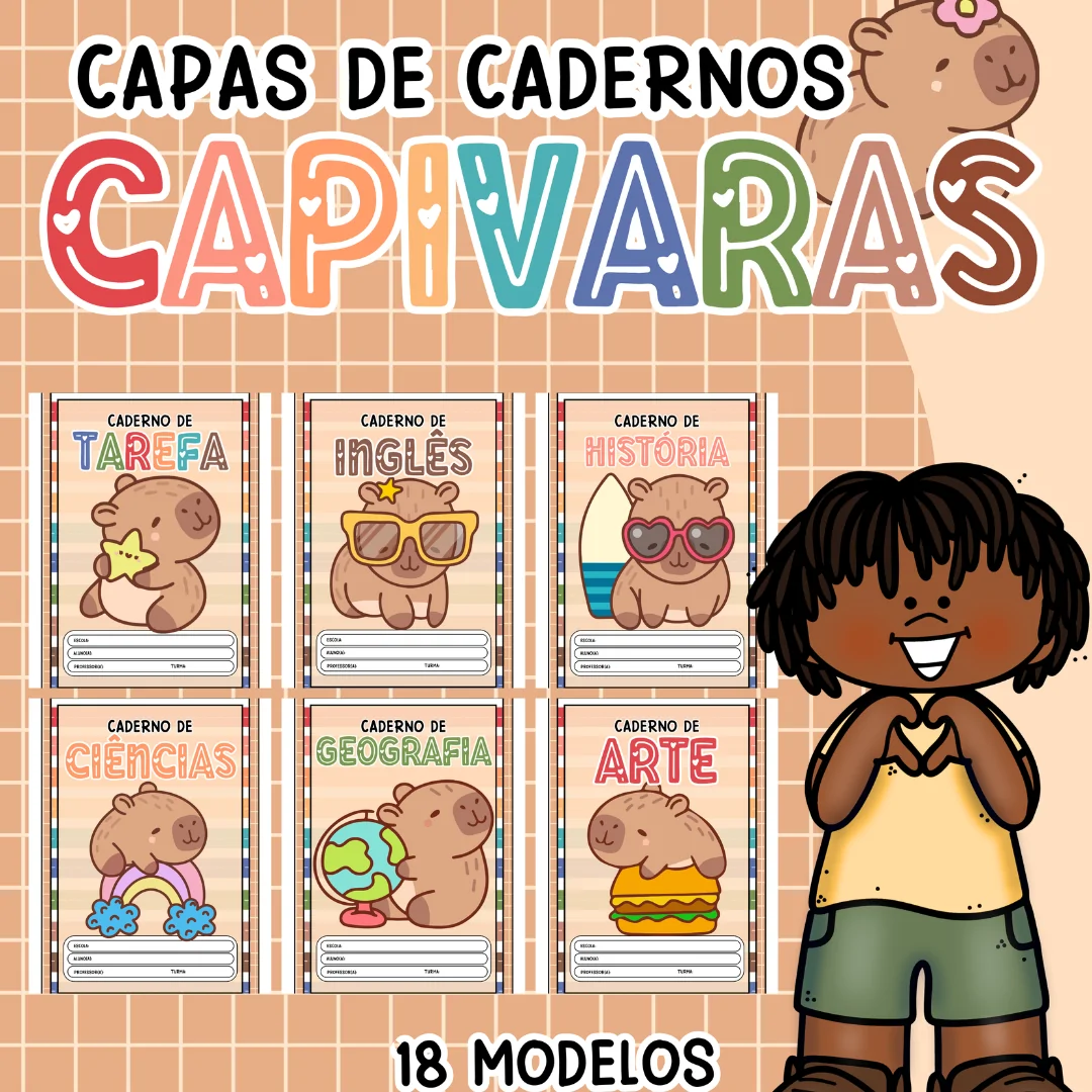 Capinhas de Caderno – Tema Capivara (Coloridas e para Colorir) - Imagem 5