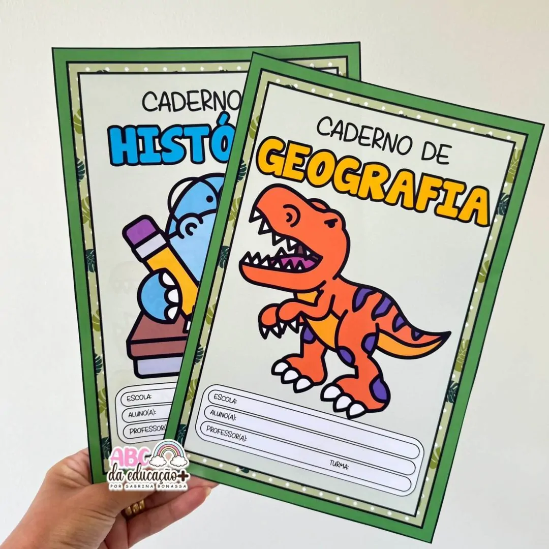 Capinhas de Caderno – Tema Dinossauros (Coloridas e para Colorir)