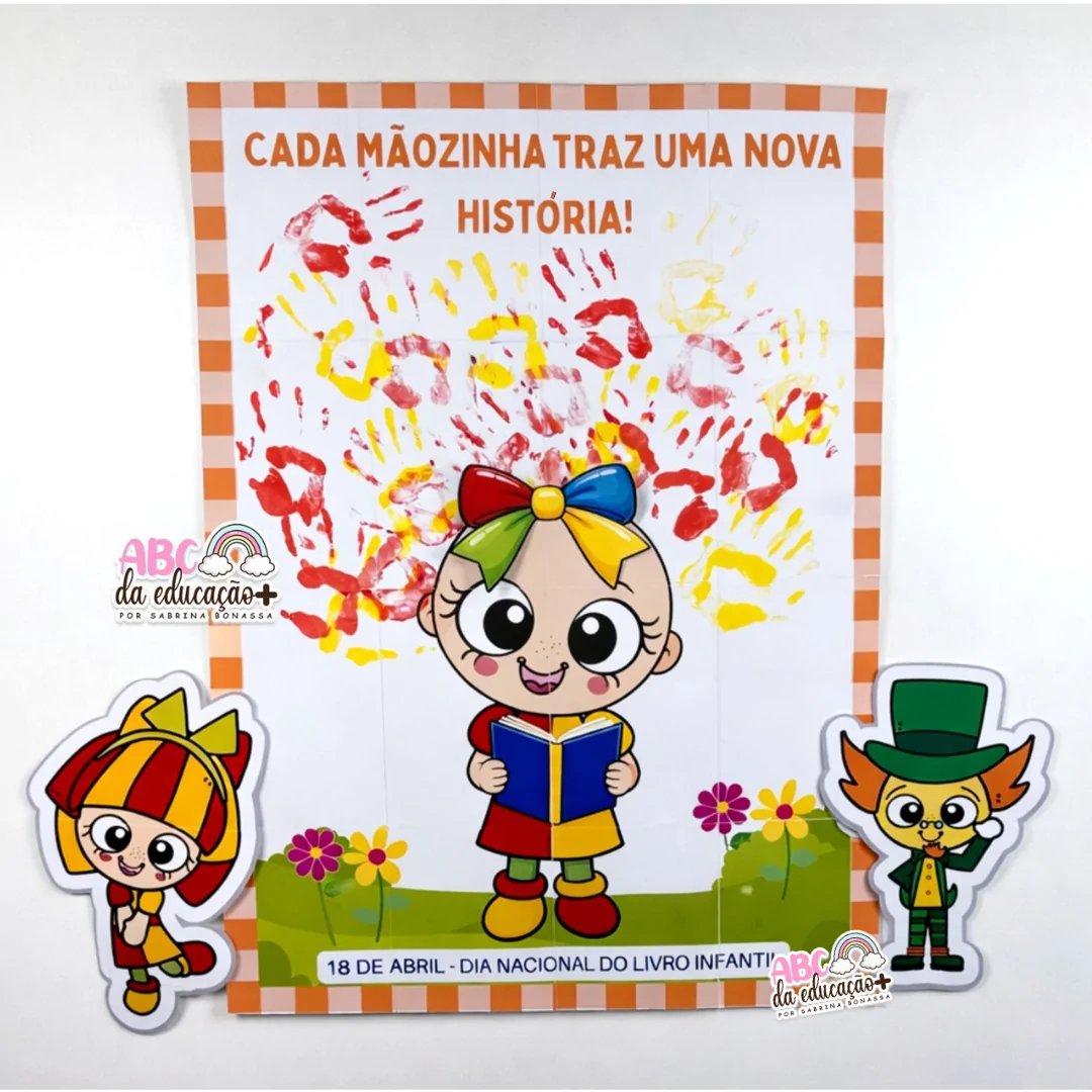 Painel Dia do Livro Infantil Emília Carimbo com as Mãos