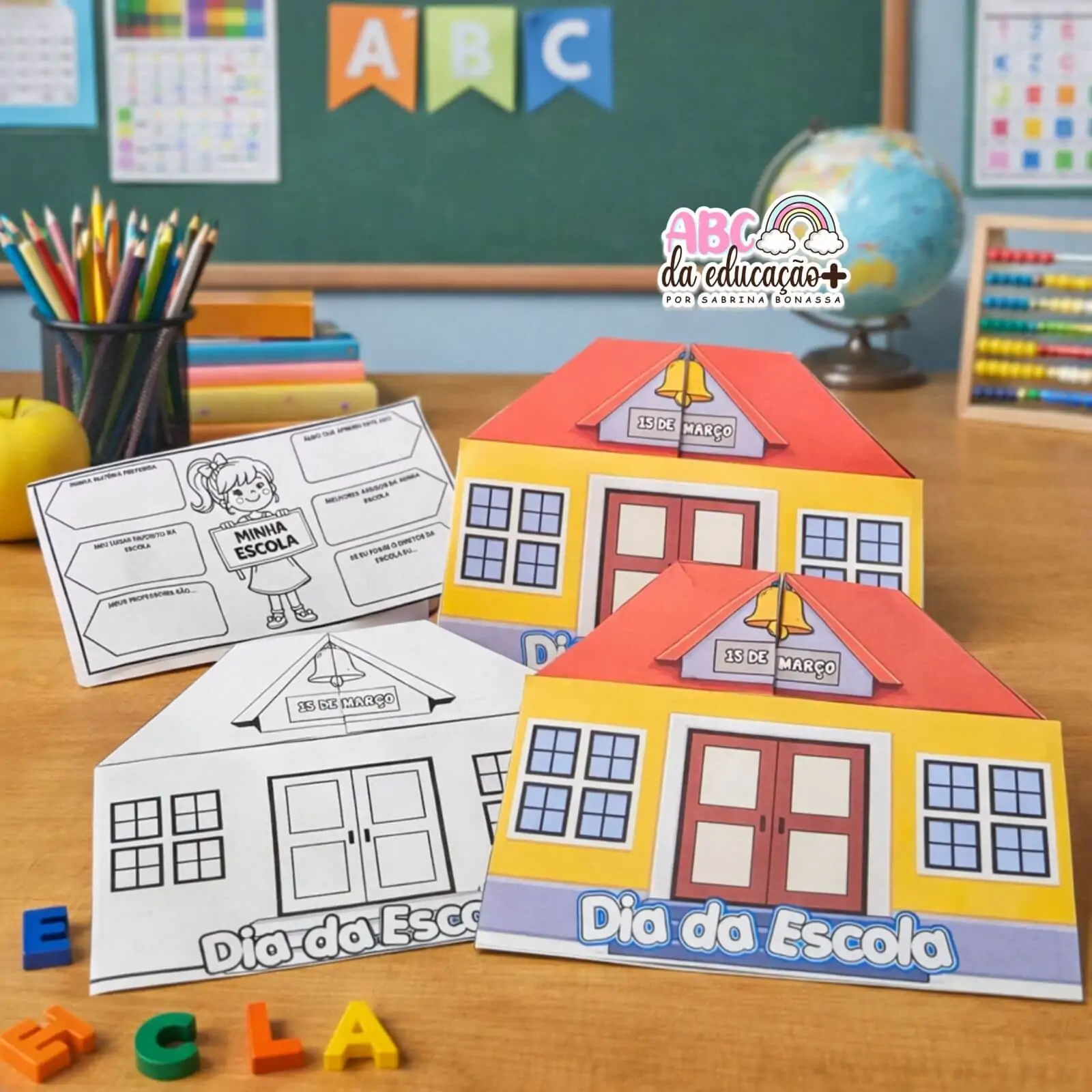 Atividade Criativa Dia da Escola – Cartão Escola Dobrável R$ 8,00 - Imagem 2