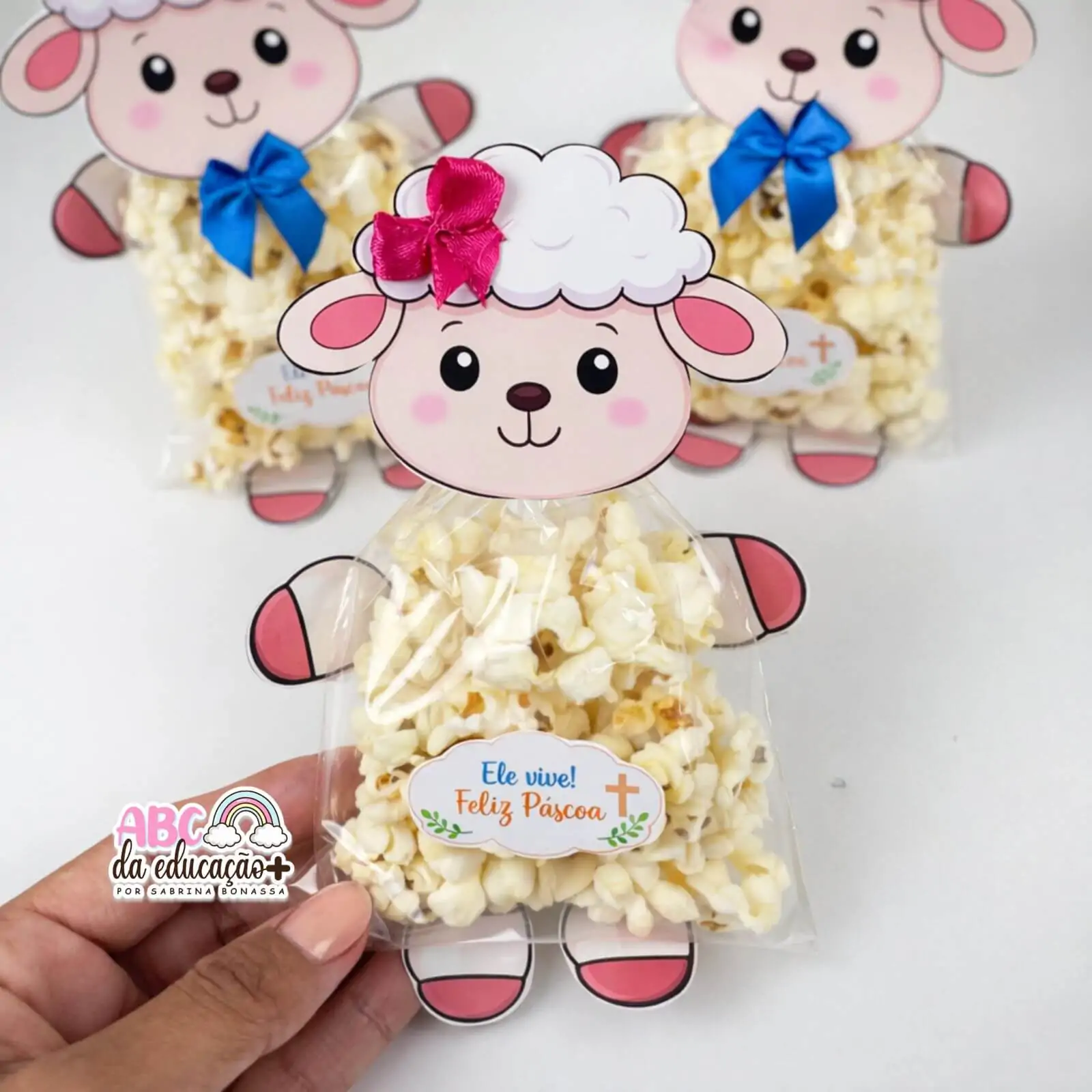 Lembrancinha de Páscoa Cristã – Cordeirinho com Pipoca - Imagem 5