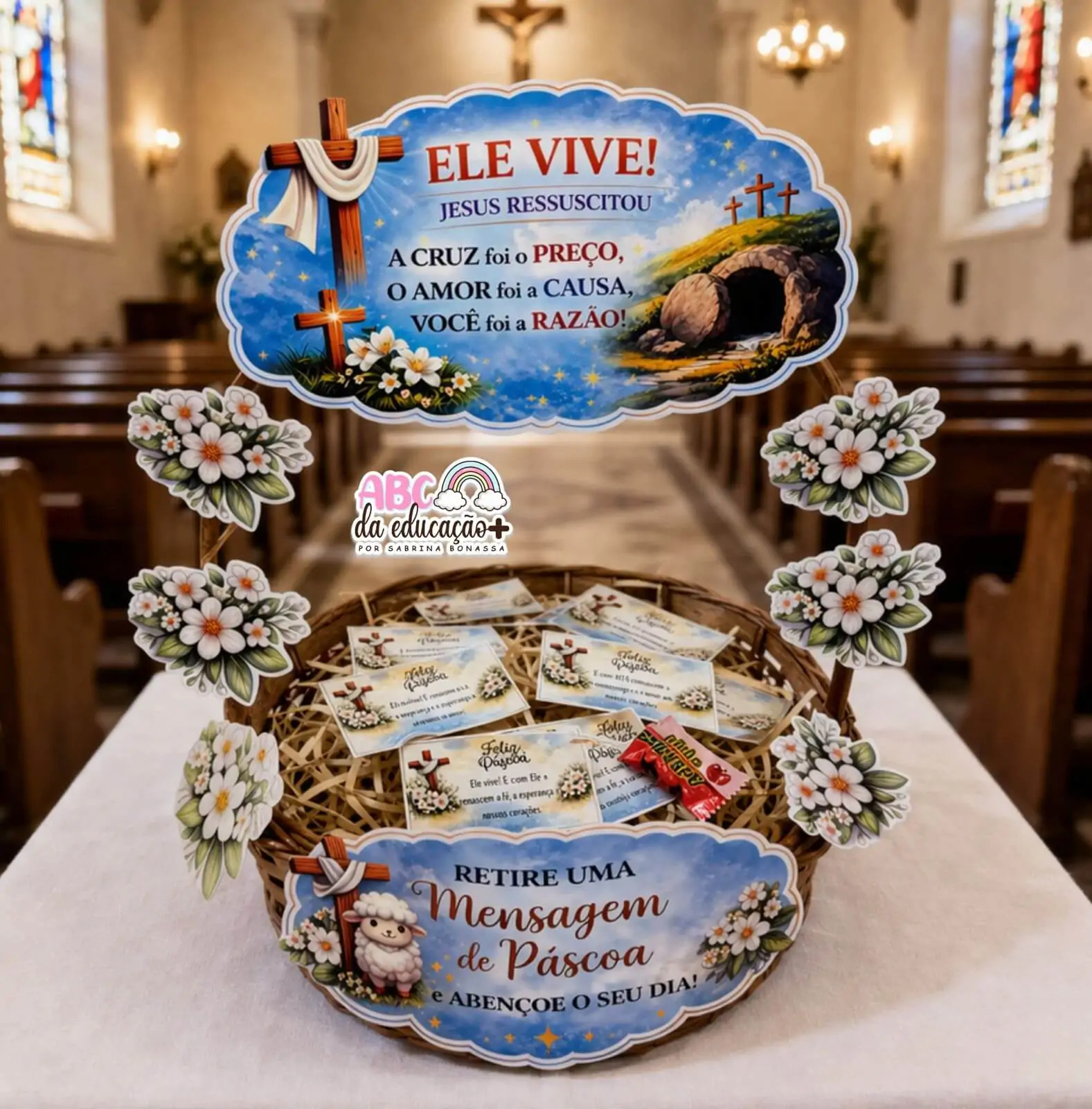 Cesta de Páscoa Cristã Decorativa + Mensagens Bíblicas - Imagem 6