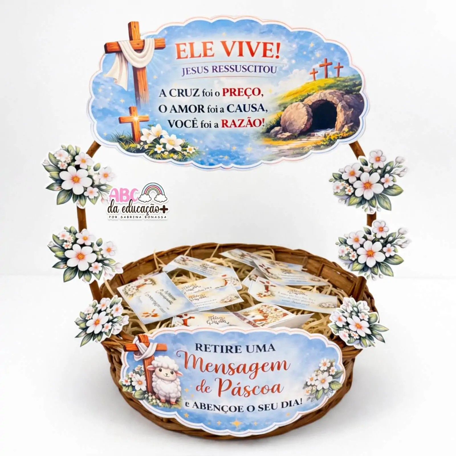 Cesta de Páscoa Cristã Decorativa + Mensagens Bíblicas - Imagem 4