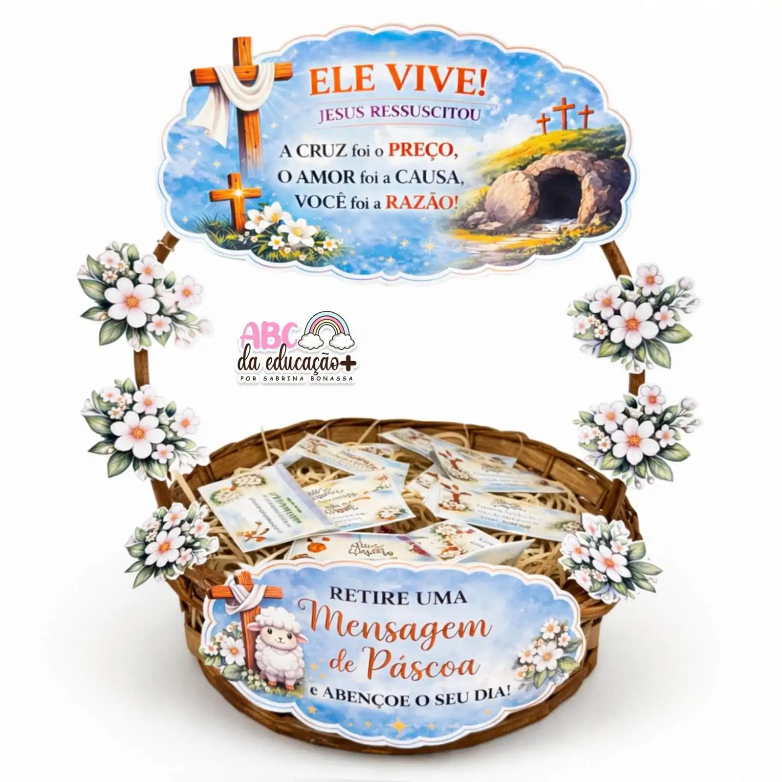 Cesta de Páscoa Cristã Decorativa + Mensagens Bíblicas - Imagem 3