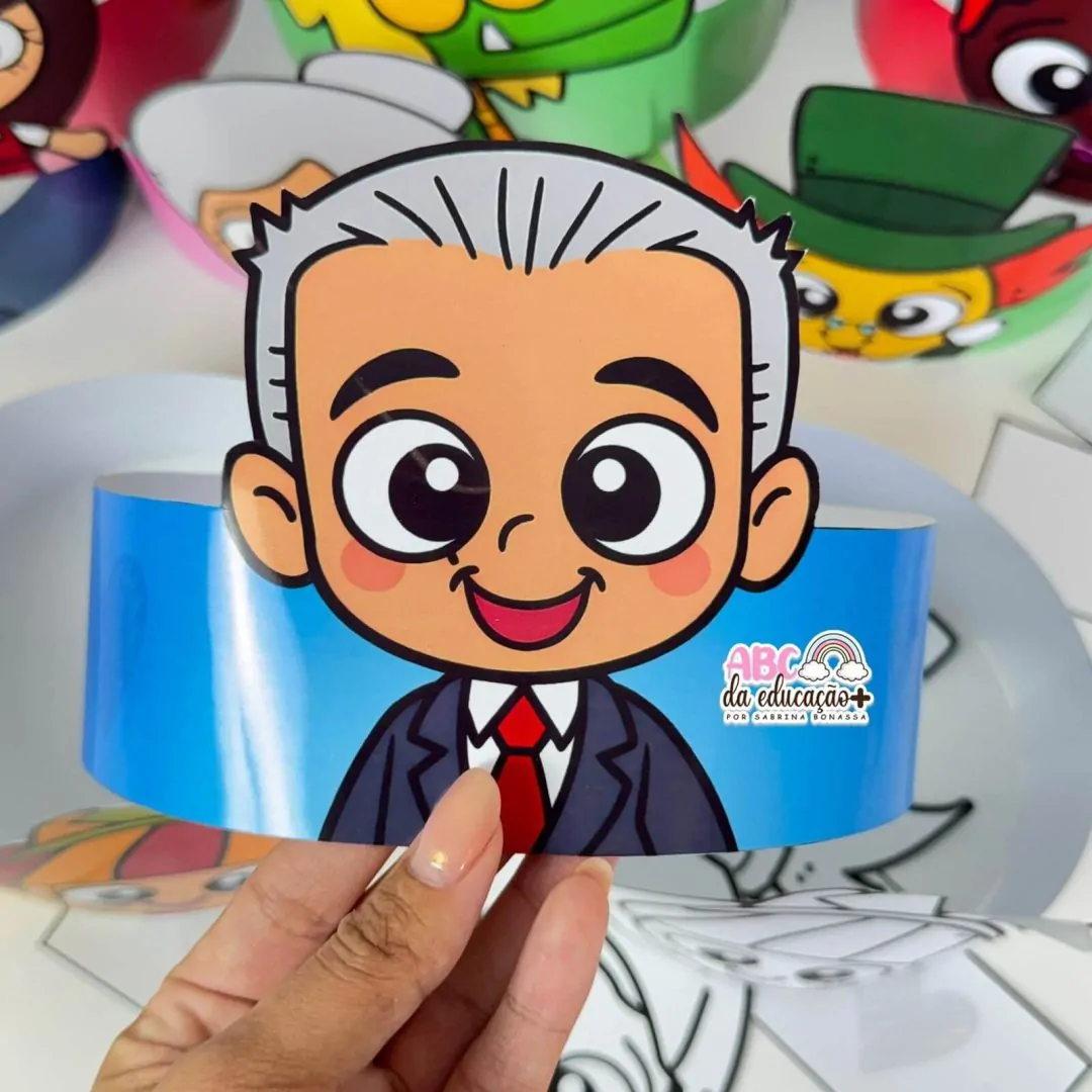 Viseiras lúdicas para o Dia do Livro colorida e para colorir