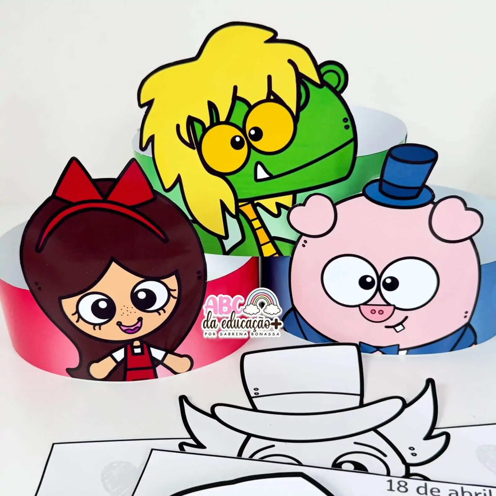 Viseiras lúdicas para o Dia do Livro colorida e para colorir - Imagem 3