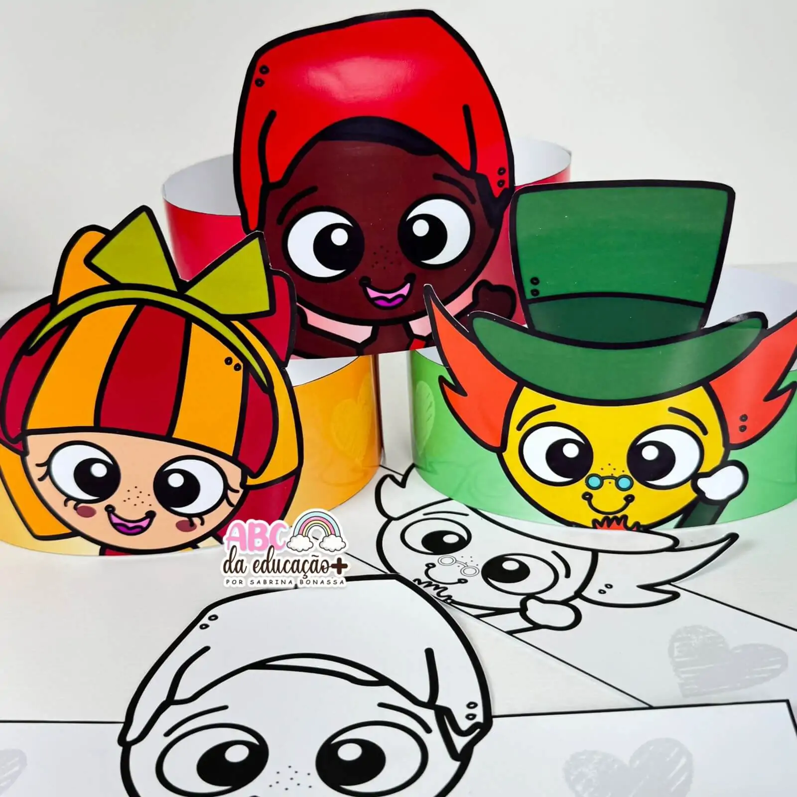 Viseiras lúdicas para o Dia do Livro colorida e para colorir - Imagem 7